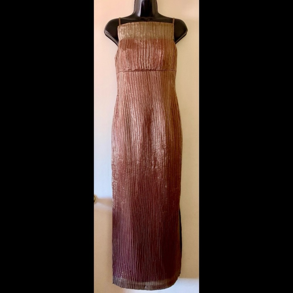 Vintage Kathlin Argiro Atelier Metallic Shimmering Fitted Long Gown Dress ~ Sz 2